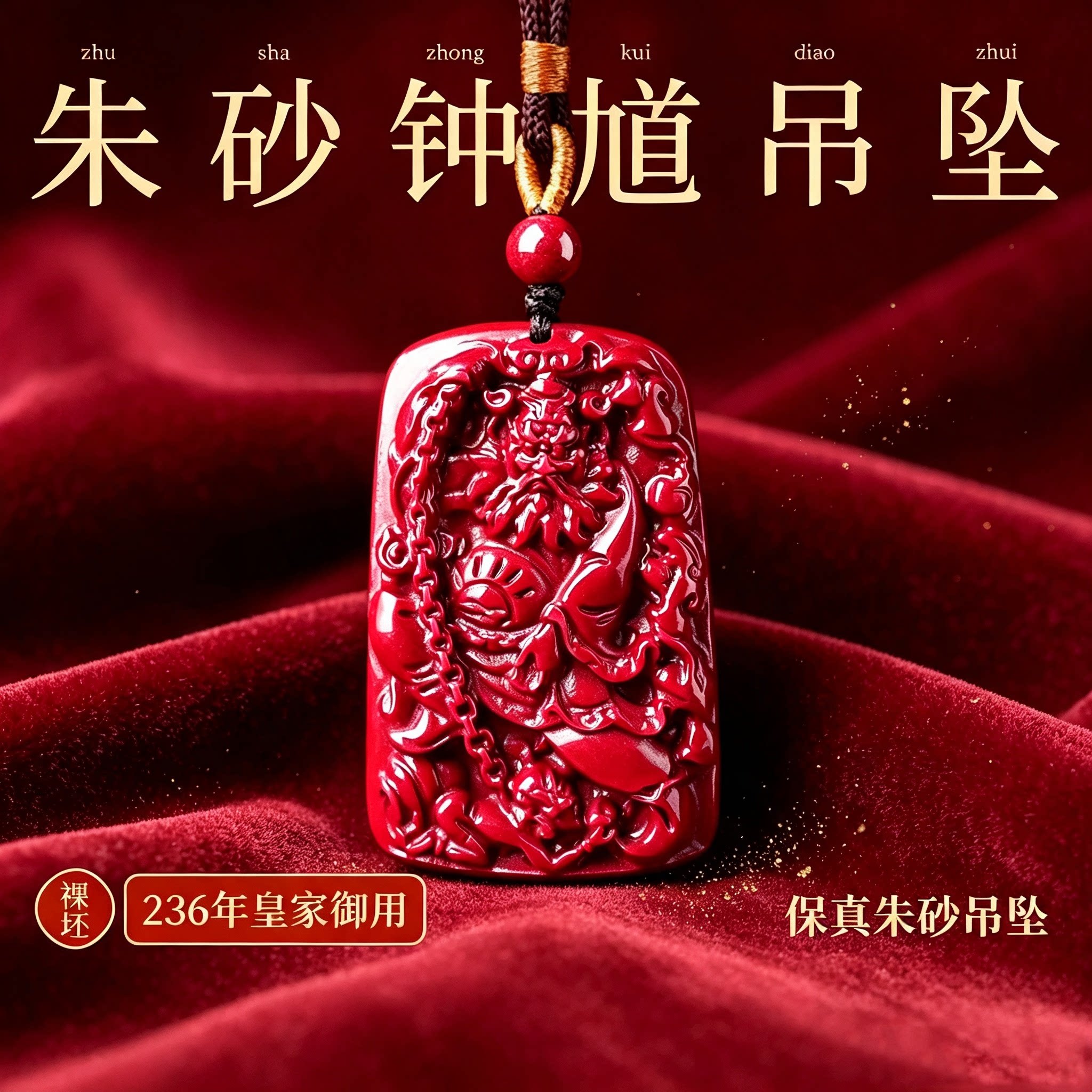 高含量朱砂钟馗本命年转运吊坠