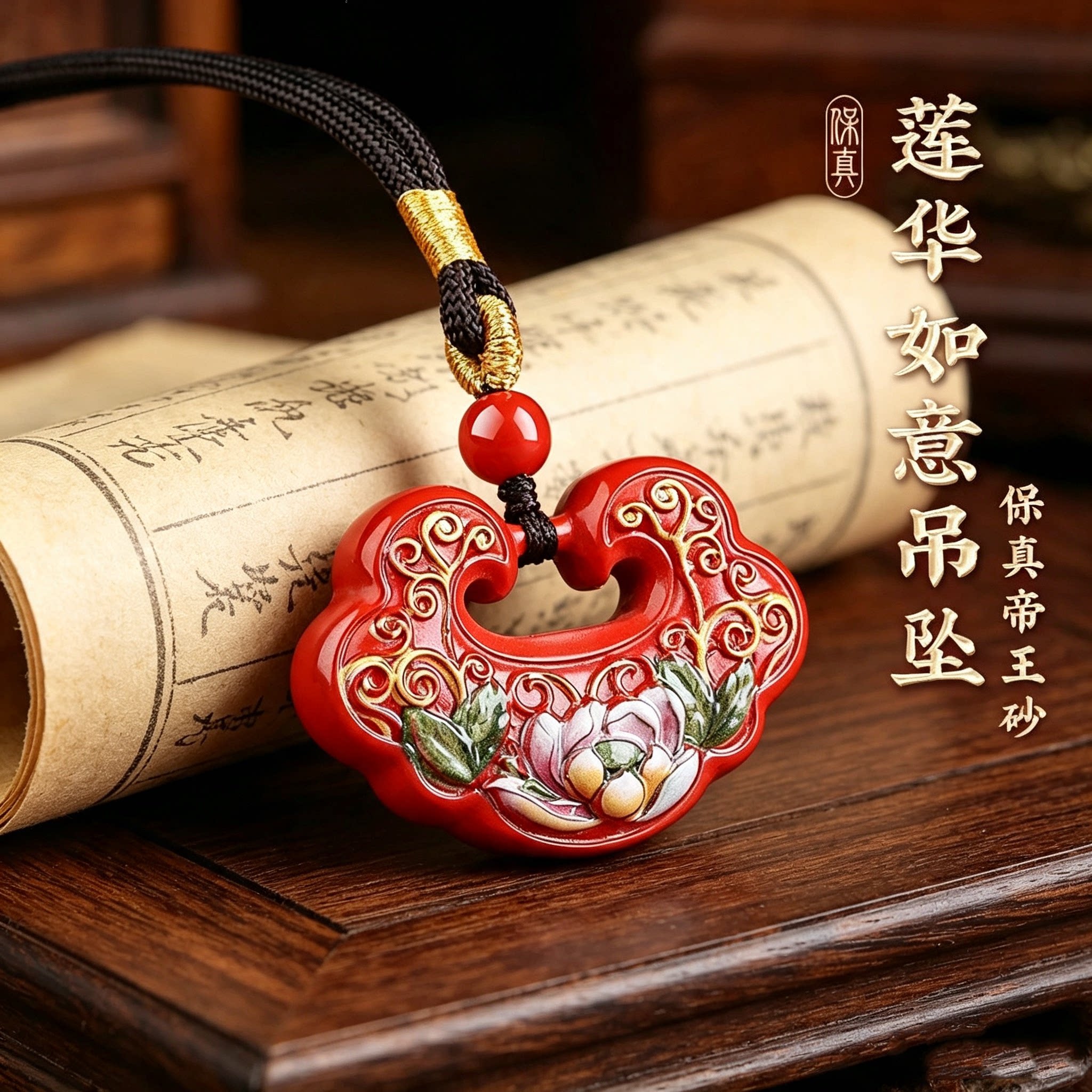 朱砂如意锁本命年转运护身吊坠