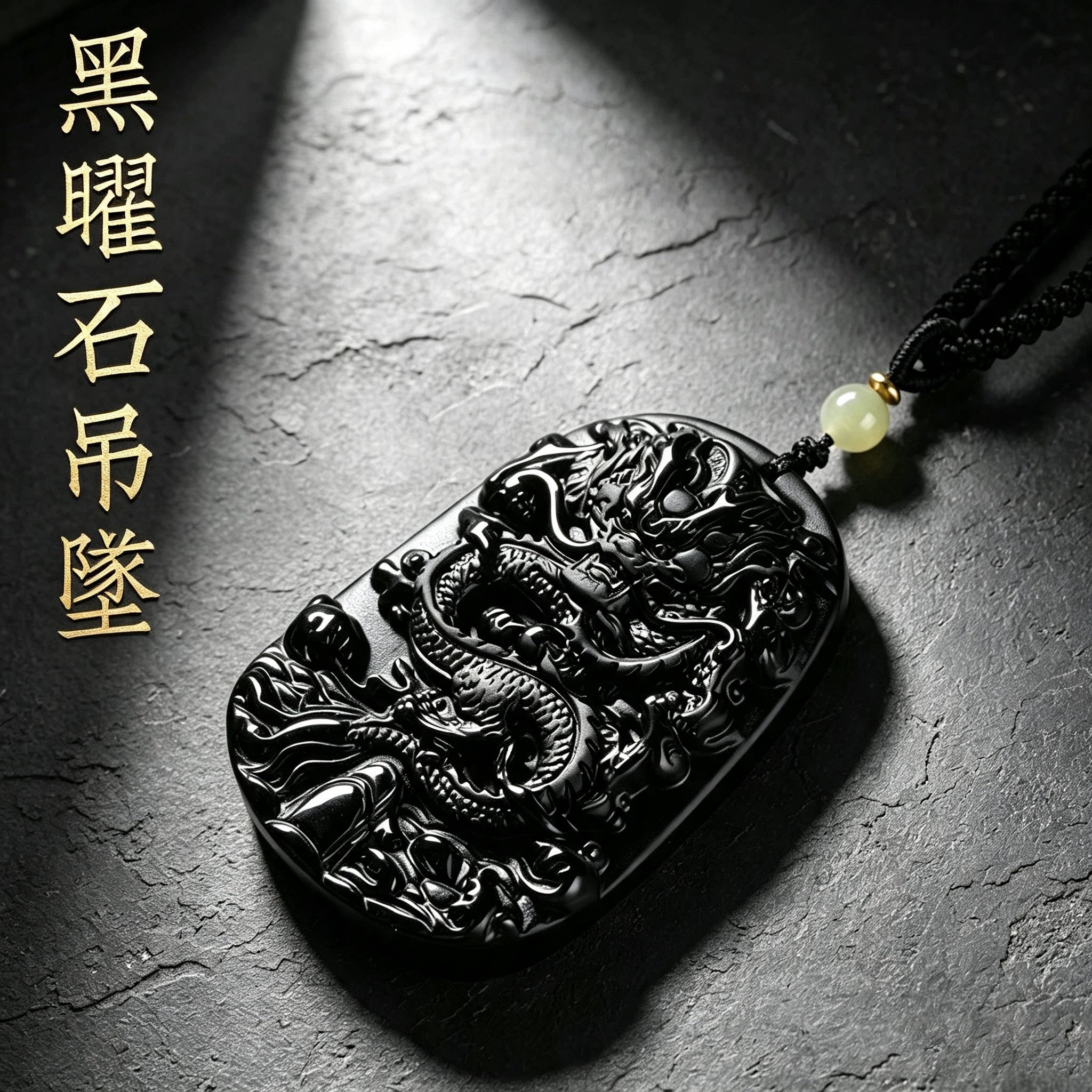 天然黑曜石龙牌男士本命年转运