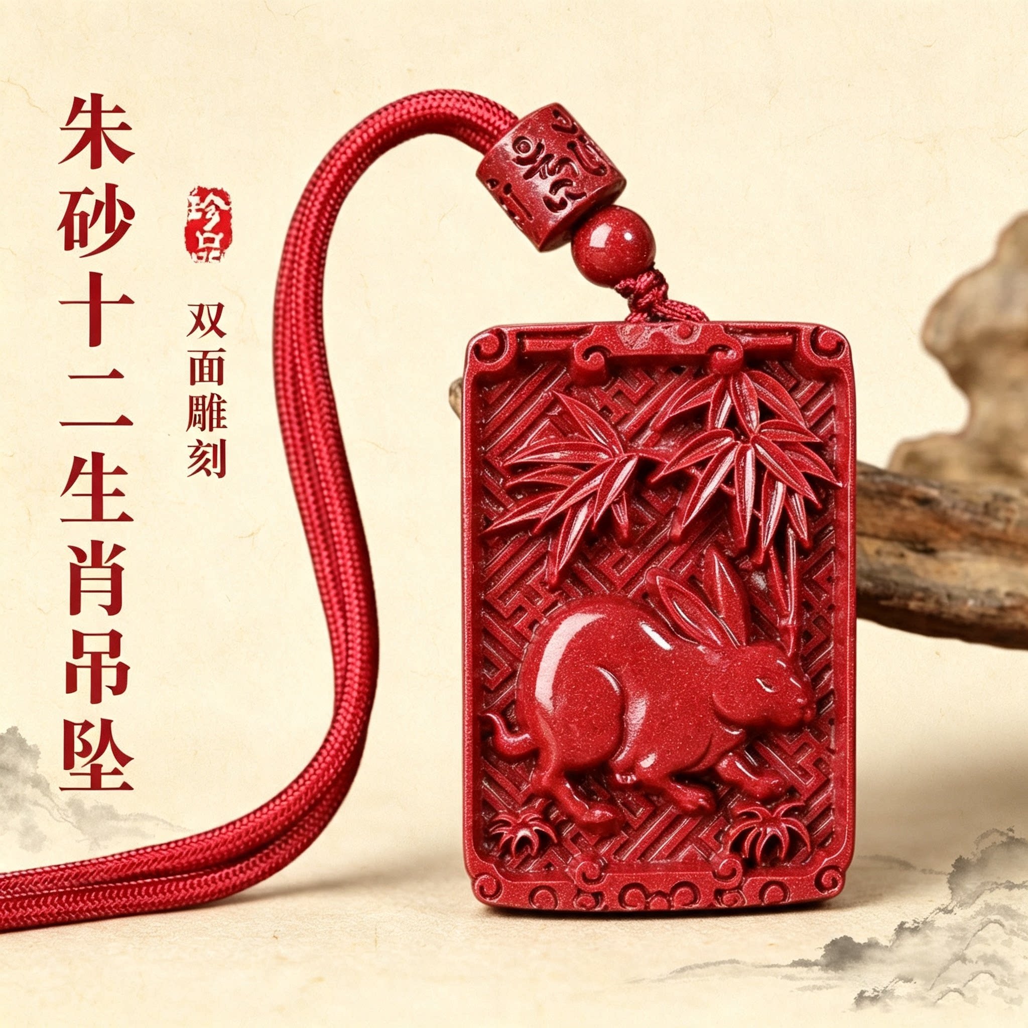 天然朱砂十二生肖本命年转运吊坠