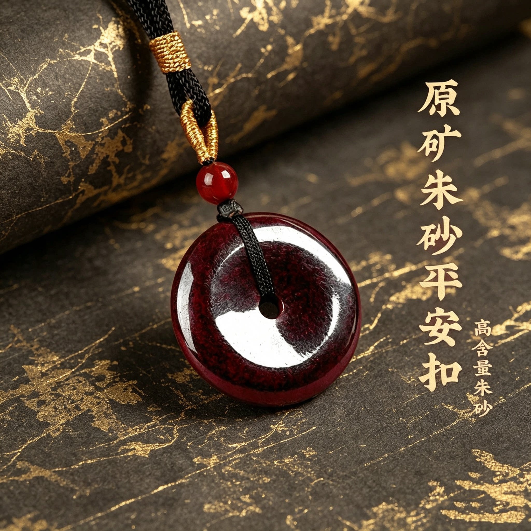 天然原矿朱砂平安扣本命年吊坠