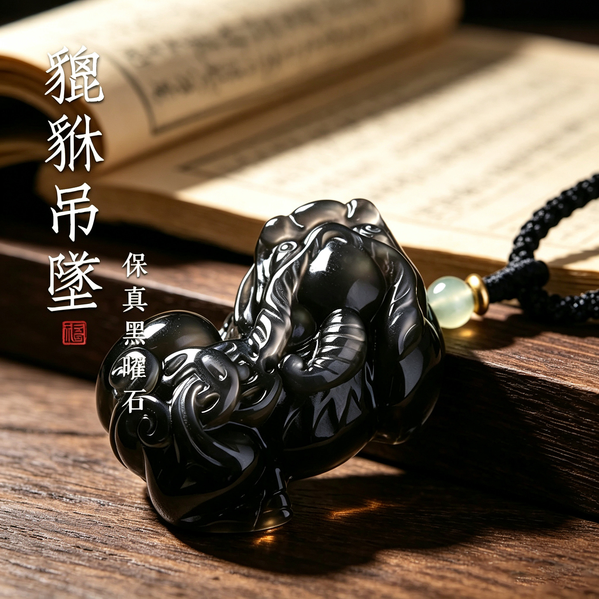 天然彩眼黑曜石貔貅转运吊坠