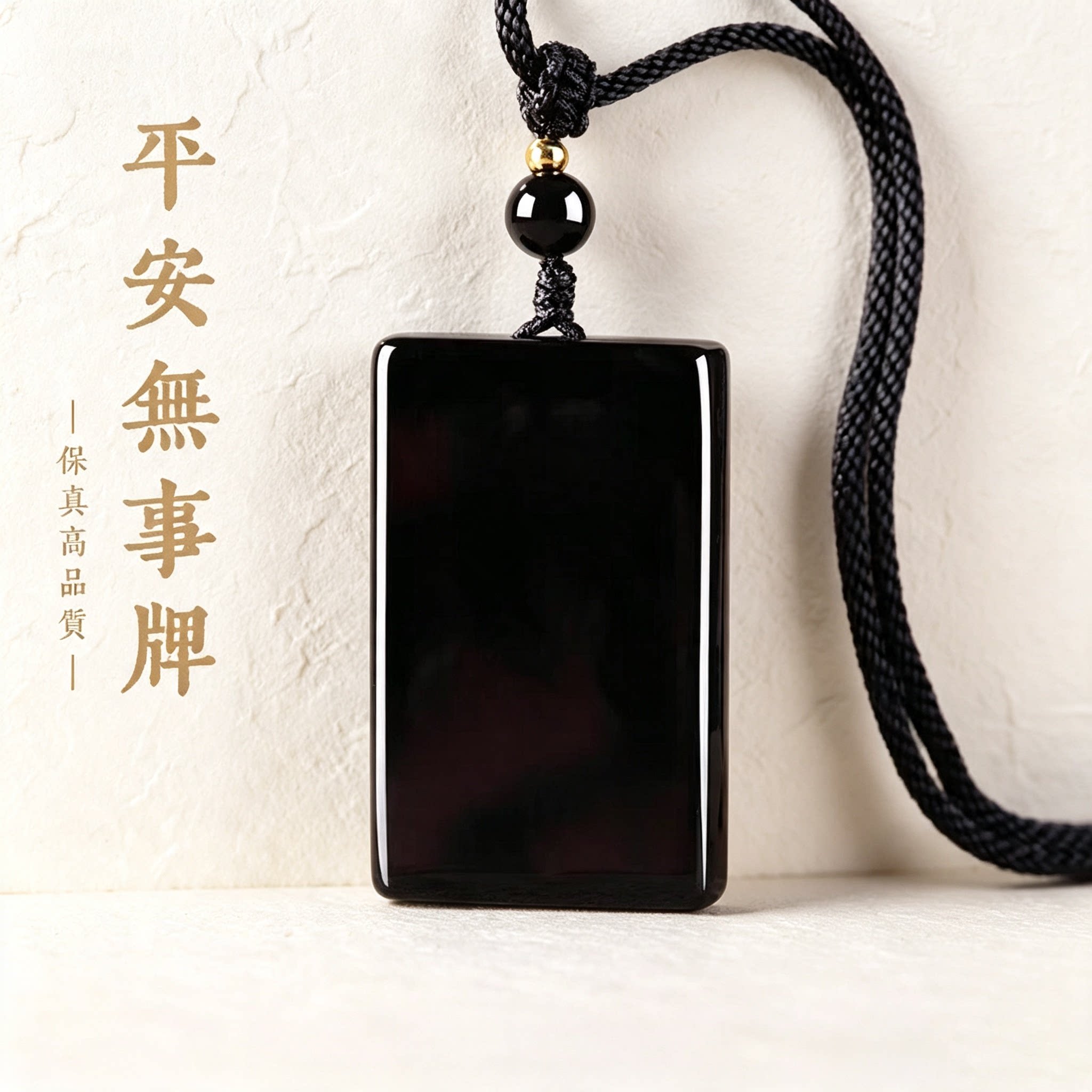 天然黑曜石无事牌吊坠本命年