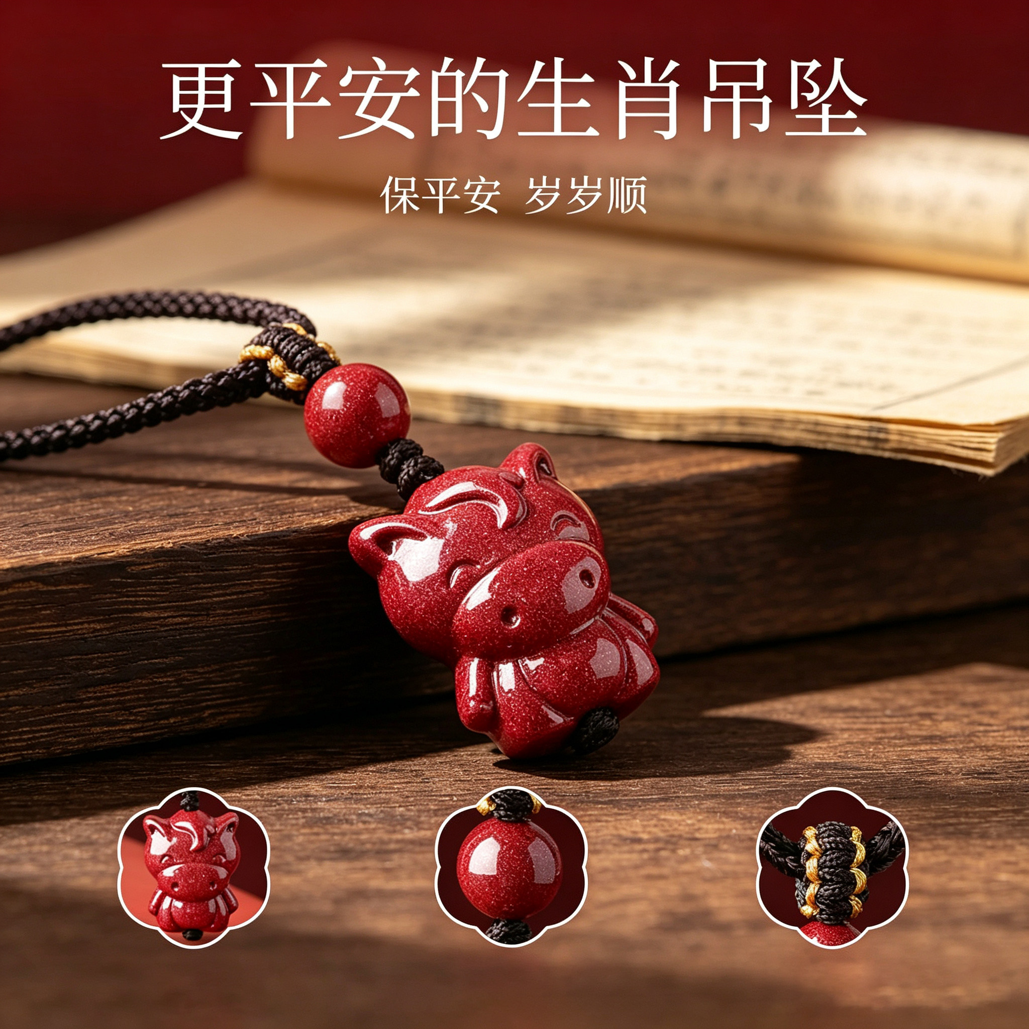 天然朱砂十二生肖本命年转运吊坠