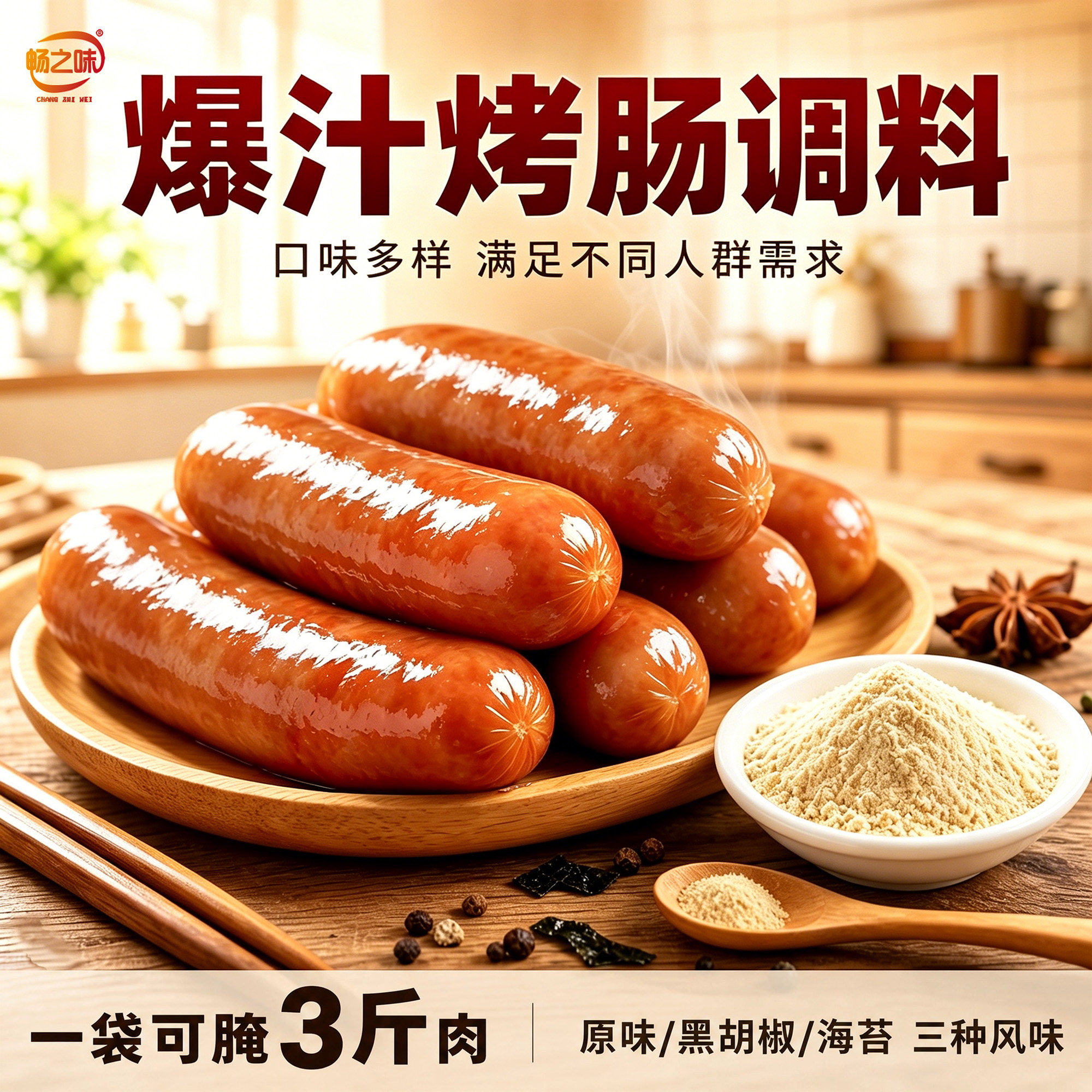 畅之味爆汁烤肠调料原味黑胡椒海苔味自制烤肠家用商用调料