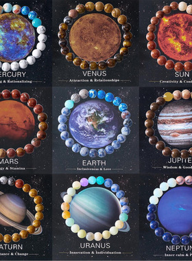 跨境shopee虾皮八大行星天然石手链男女同款串珠星球手串厂家直销