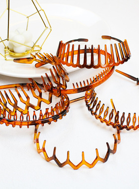 韩国简约龟甲色头箍波浪带齿防滑发箍外贸热销款PC料洗脸头扣发