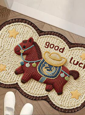 3D毛线风格马年硅藻泥浴室门口吸水地垫卡通吸水垫防滑卫生间脚垫
