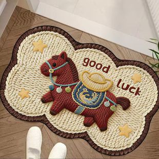 3D毛线风格 马年硅藻泥浴室门口吸水地垫卡通吸水垫防滑卫生间脚垫