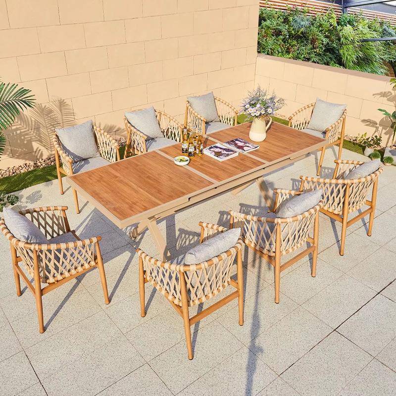 户外防腐木露天别墅桌椅高档组合酒店家具民宿北欧庭院花园藤椅