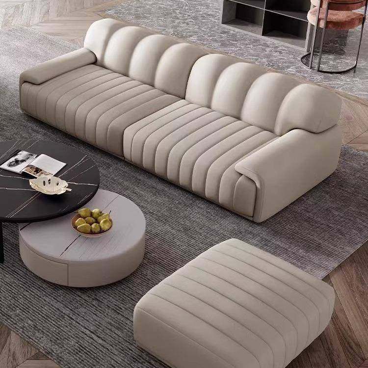 北欧极简三人位米白免洗科技布沙发皮艺大小户型简约客厅组合沙发