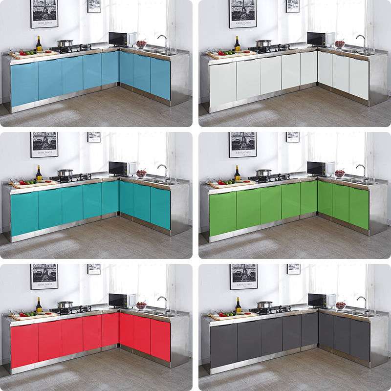 灶台一体家用不锈钢厨房橱柜玻璃门组装碗柜经济型餐边柜子储物柜