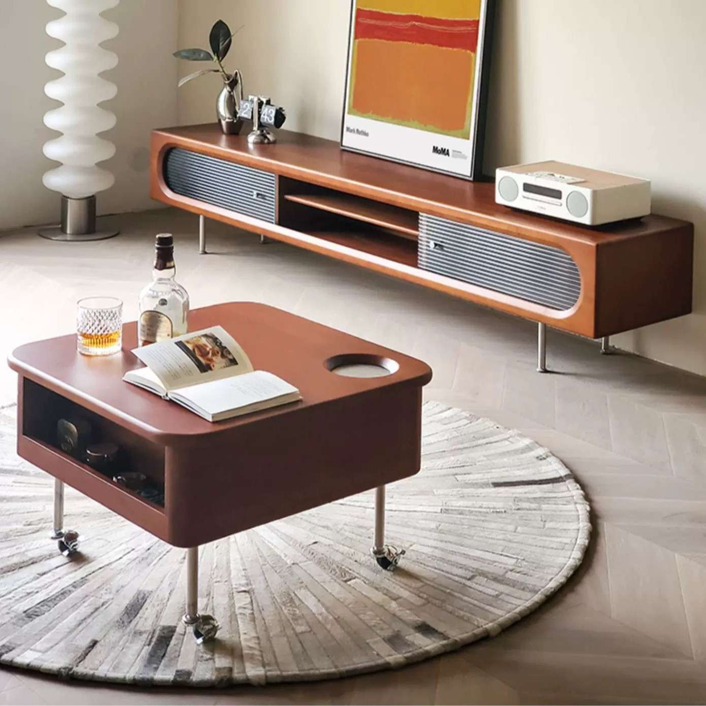 古风升降茶几复古客厅阳台家用现代简约小户型收纳实木多功能移动