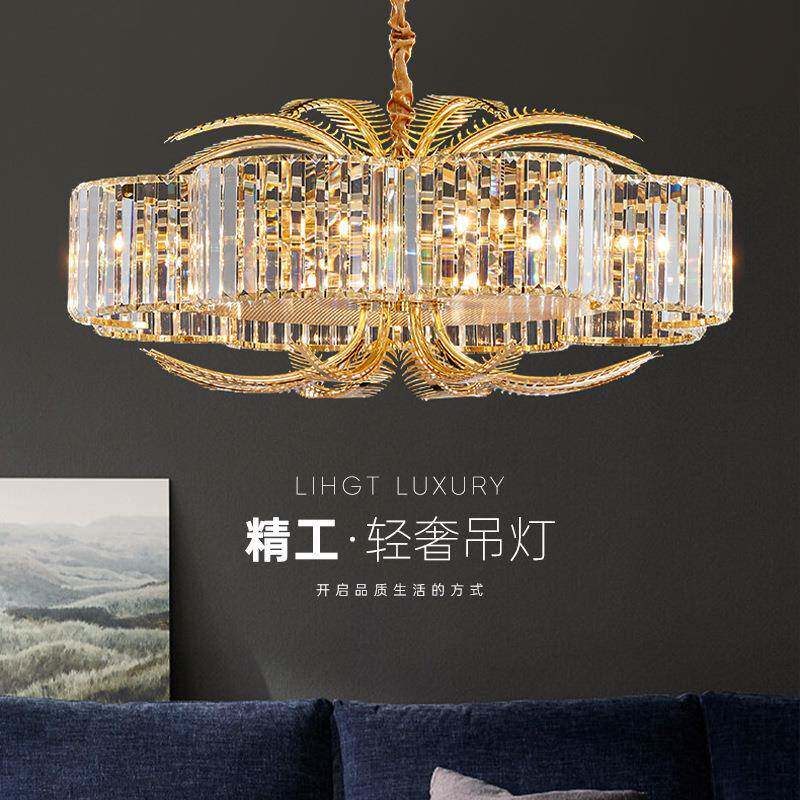 法式轻奢水晶吊灯新古典棕榈叶仿古铁艺灯美式复古客厅卧室餐厅灯