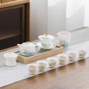 羊脂玉白瓷茶具套装 高端中式 家用羊脂玉盖碗客厅整套茶杯陶瓷泡茶