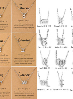 热销 个性符号版银色十二星座合金纸卡项链 个性锁骨链
