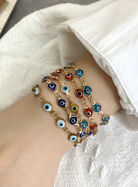 热销 土耳其邪恶恶魔之眼手链 可调节复古彩色滴油眼睛手链