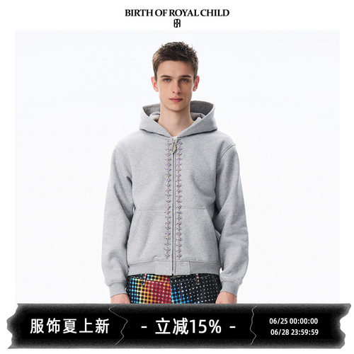 BIRTH OF ROYAL CHILD.BORC 手缝宝石帽衫180颗彩钻重磅短款裁剪