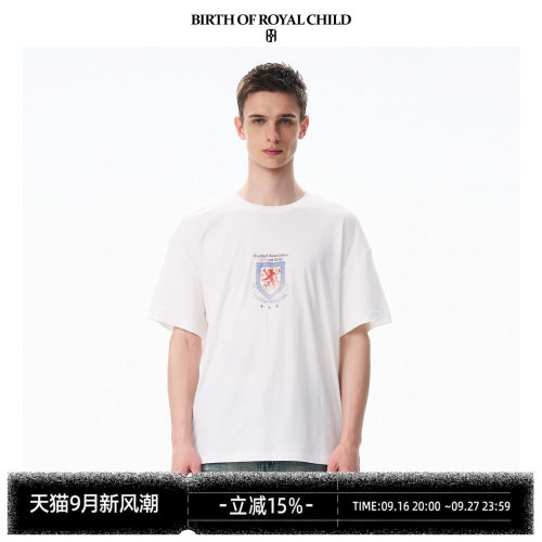 BIRTH OF ROYAL CHILD.BORC 盾徽落色TEE纯棉数码直喷做旧短袖T恤