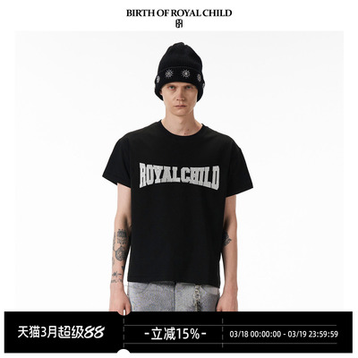 BIRTH OF ROYAL CHILD.BORC 水晶字母T恤高支棉面料水晶湿布短袖
