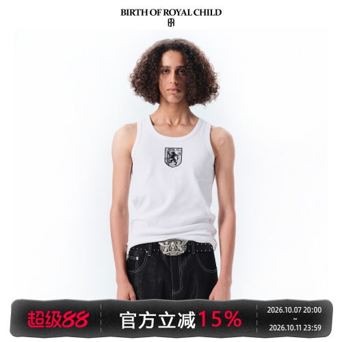 BIRTH OF ROYAL CHILD.BORC 复古俱乐部盾徽烫钻背心精梳棉透气