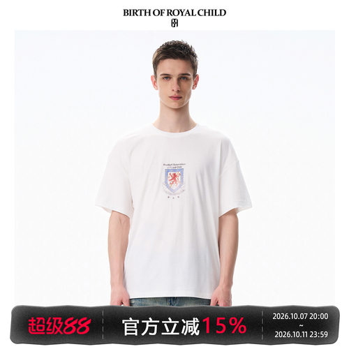 BIRTH OF ROYAL CHILD.BORC 盾徽落色TEE纯棉数码直喷做旧短袖T恤