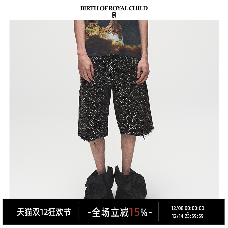 BIRTH OF ROYAL CHILD.BORC 【吴莫愁同款】镭射满钻牛仔短裤男