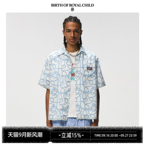 BORC满印绳结衬衣衬衫
