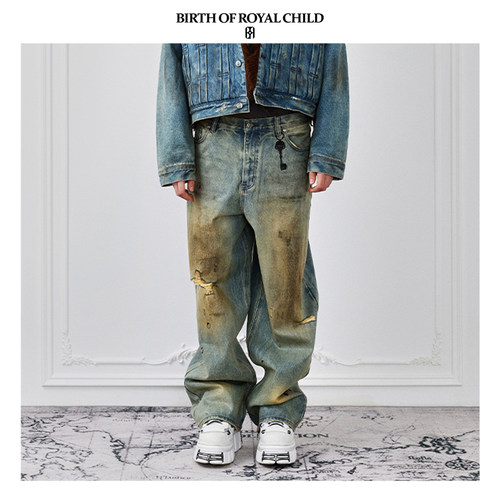 BIRTH OF ROYAL CHILD.BORC 【朱正廷同款】泥染刷蜡阔腿牛仔裤男