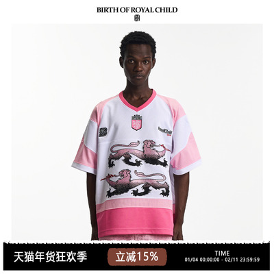 双狮烫钻球服男宽松落肩短袖T恤