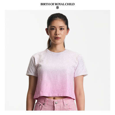 BIRTH OF ROYAL CHILD.BORC 银河粉钻TEE樱花渐变短T恤女显瘦百搭