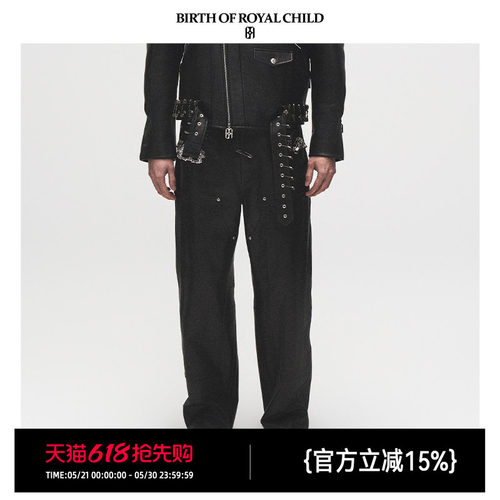 BbirthofRORC别针全皮工装裤