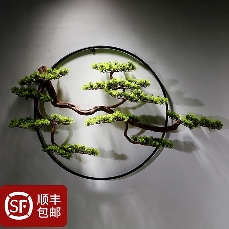 新中式迎客松壁饰圆形壁挂玄关挂件客厅背景墙面装饰酒店铁艺挂饰
