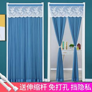 伸缩杆卧室纱帘 挡隐私双层门帘隔断帘蕾丝免打孔家用防蚊蝇夏季