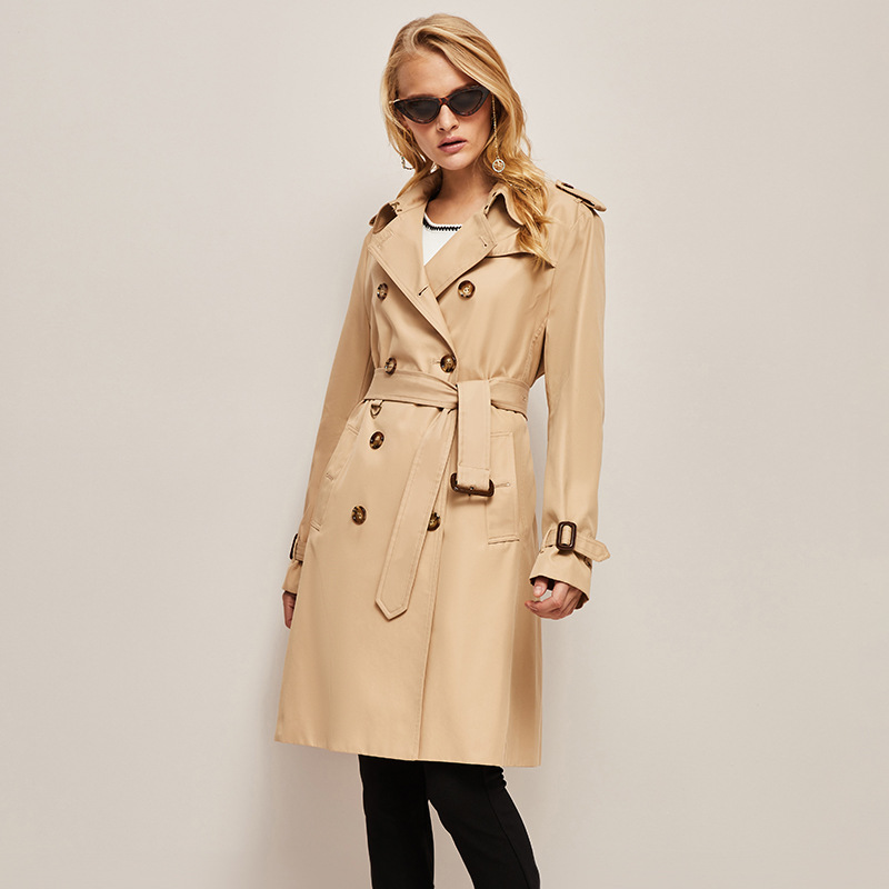 2025年秋季新款中长B家风衣女嘎巴甸经典双排扣收腰外套女轻奢