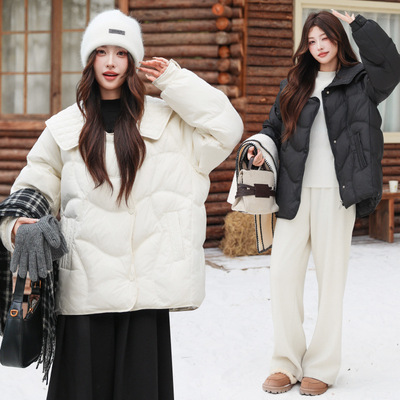 加大码羽绒服女中长款2025款设计感胖mm200斤秋冬小众娃娃领外套