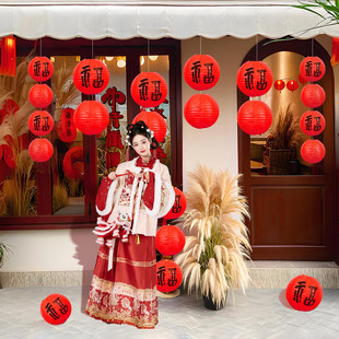 2026新款新年元旦春节过年装饰商场店铺室外连串福字小红灯笼挂饰