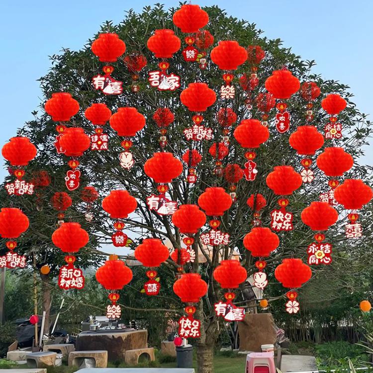 结婚礼喜字挂饰大红小灯笼婚房布置农村院子树上拉花装饰婚庆用品