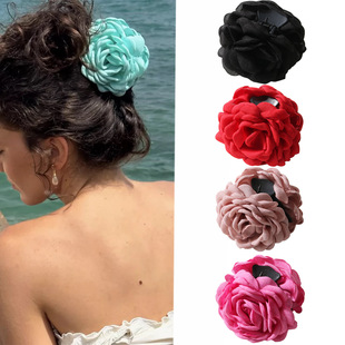 亚马逊热销大号花朵抓夹夏季 盘发鲨鱼夹发饰头饰 高级感欧美时尚