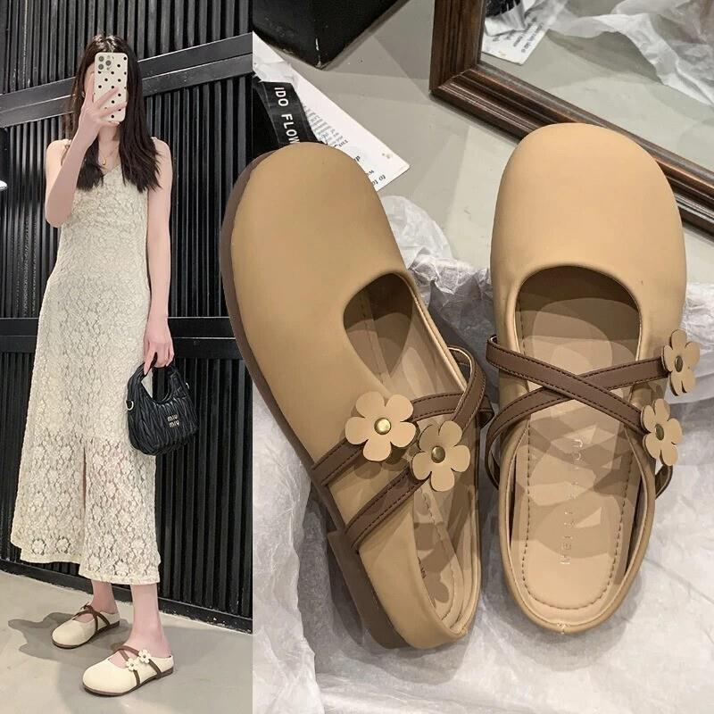 梅尔服饰3女鞋包头半拖鞋夏季一脚蹬晚晚鞋温柔气质配裙子凉拖