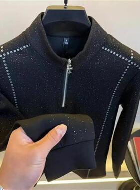 XOIT轻奢男装26男士潮流奢z华烫钻珠片刺绣拉链领口潮流修身款卫