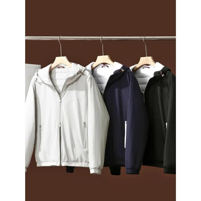 正源服饰内里.绵羊毛桑蚕丝秋冬款男士连帽夹克短外套加厚