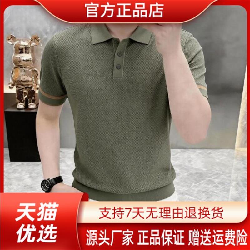 鹏然轻奢男装高档轻奢夏新款简约翻领针织短袖POLO衫男士休闲T恤