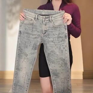 班杰奴男装烫钻刺绣潮流牛仔裤男士秋季欧货显瘦修身百搭柔软裤子