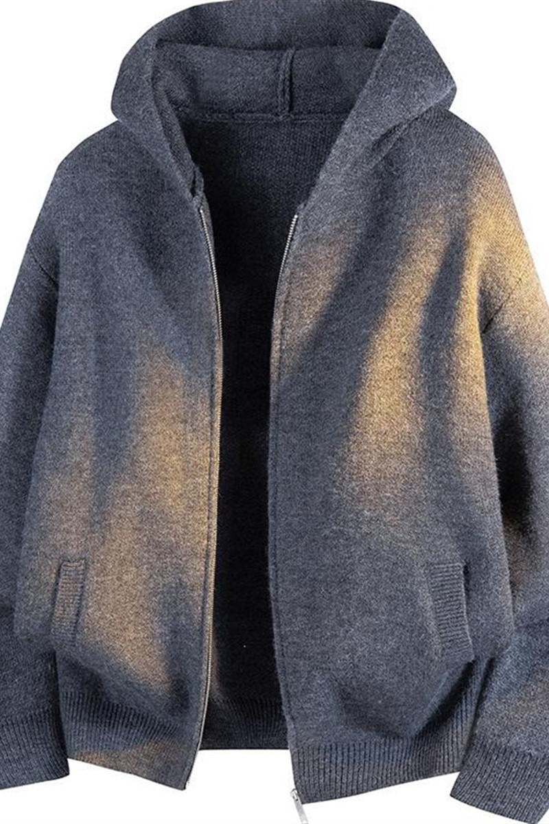 今天穿什f么陆海丰男秋冬连帽针织衫毛衣宽松休闲百搭拉e链开衫外