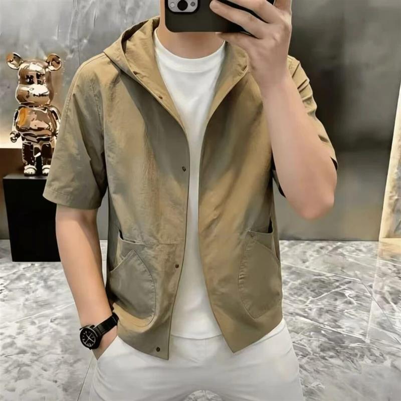 塔弗森男装旗舰店夏季男士口袋设计连帽短袖衬衫痞帅外套潮流男装
