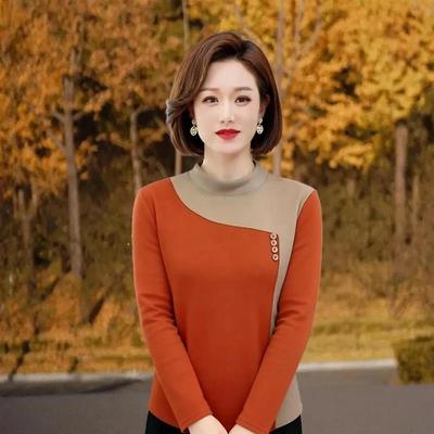 乃万服饰冬加绒加厚时半高领尚拼色保暖长袖打底T减龄内搭女背心