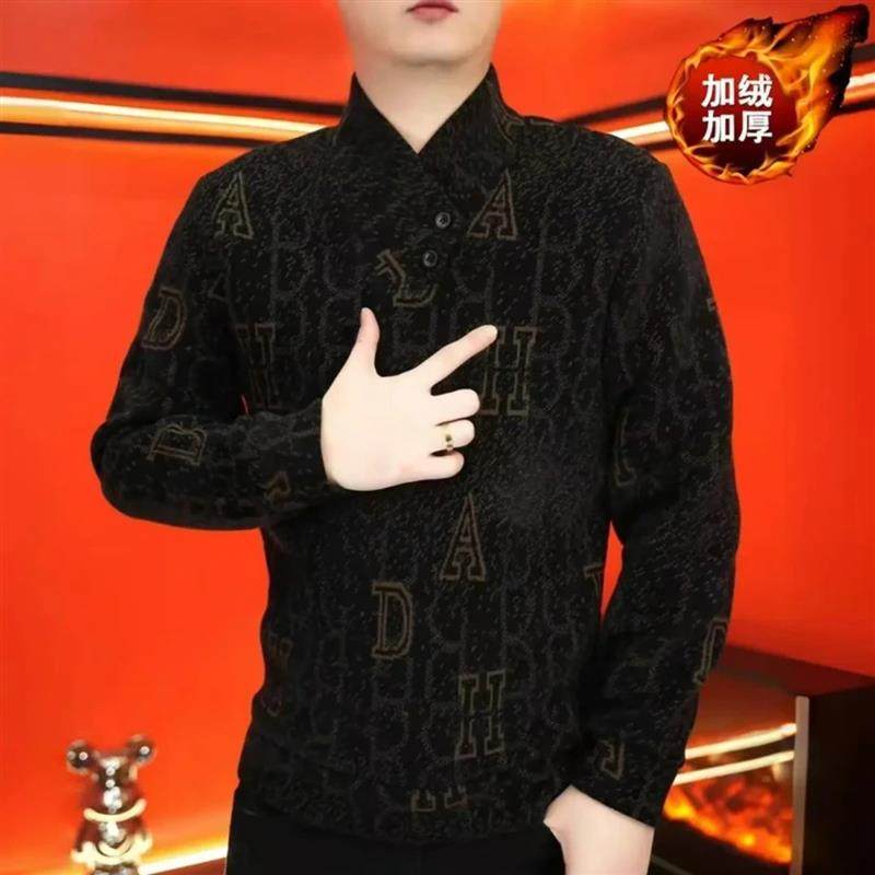 师凯服饰时尚厚T恤休闲修身加绒帅气男士长袖轻奢时尚简约百搭