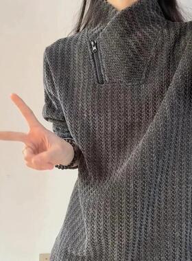 JAKE CAVO鞋服旗舰美式斜领拉链卫衣男款春秋鱼骨纹打底衫长袖T恤