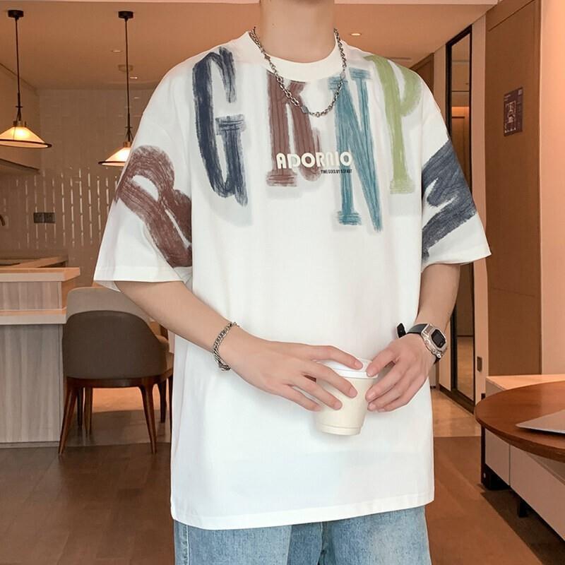 苍吉星服饰男装2026夏季短袖男t恤美式字母印花韩版时尚圆领上衣